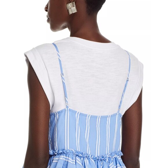 Cinq A Sept Samantha Seersucker Layered Top Stripe Oxford Blue/White SZ S NEW - Picture 6 of 7